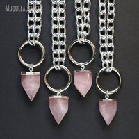 NM43759 collier épais en Or ou en argent, Quartz Rose trempé, grande chaîne avec Point de cristal Rose
