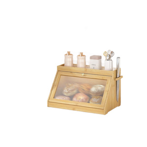 Boîte de rangement en bambou Yituo avec porte transparente, étagère multifonctionnelle en bois massif pour cuisine, aliments, collations, fruits, pain - Product Image 5