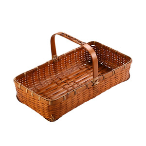 Bamboo Woven <b>Basket</b> Rectangle Handmade <b>Storage</b> <b>Basket</b> For Tea Fruit Carry - Product Image 2