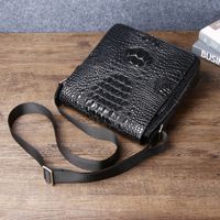 Sac à bandoulière à motif d'os de crocodile en cuir véritable à la mode pour hommes, fermeture à glissière pour les affaires en plein air, usine directe