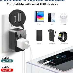 Adaptateur de voyage universel avec USB C - Chargeur mural tout-en-un pour le monde entier avec adaptateur de prise secteur pour les États-Unis, l'UE, le Royaume-Uni et l'Australie - Product Image 2