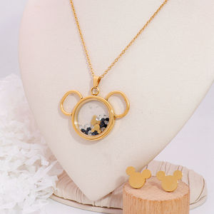 Charme de mode en acier inoxydable plaqué or 18 carats pour femmes <span class=keywords><strong>Minnie</strong></span> <span class=keywords><strong>Mickey</strong></span> Head Mouse Stud Zircon Collier Boucle d'oreille Ensemble de bijoux - Product Image 4