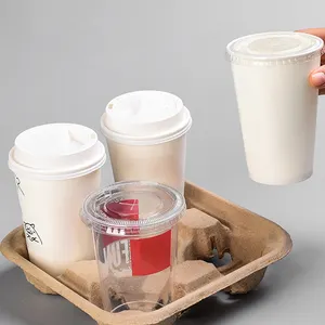 Automatic biodegradable Portable hot drink Tray disposable cup carriery takeaway 4 coffee paper pulp cup holder making machine