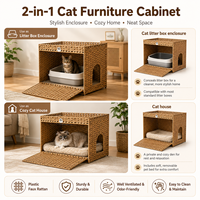 Mobilier de maison pour chat en rotin, design moderne, avec bac à litière dissimulé, grande maison pour chat d'intérieur, cages et abris pour animaux de compagnie