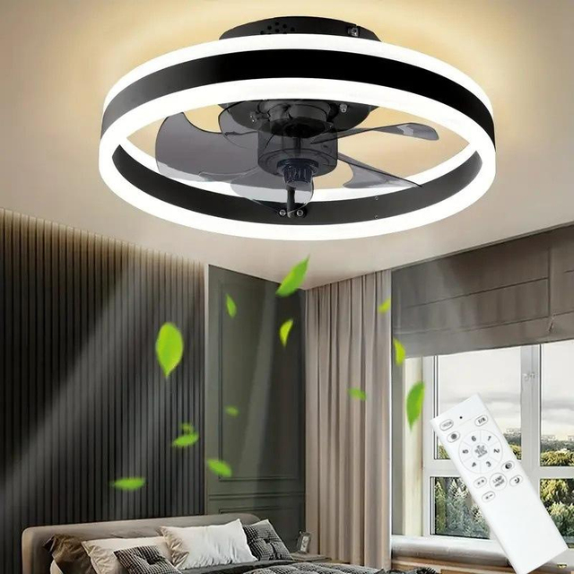 Energy Efficient DC Inverter Ceiling Fan With LED Light Quiet Remote Control Dimmable 7-Speed for Home Living Room Restaurant