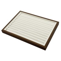 Plateau à bijoux carré en bois personnalisé, en noyer, enveloppé de PVC, 12 à 24 compartiments, en cuir gris crème, pour ranger et présenter des bagues, des colliers, etc.