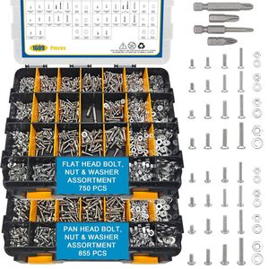 Stainless Steel Screw Nut Washer Assortment 1609 Pcs <b>Kit</b> With Bits Set For <b>DIY</b> Repair - Product Image 1