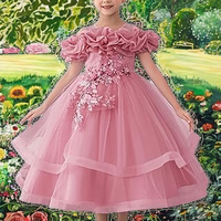 Robes de Demoiselles d'Honneur Junior Bow Dream, Élégantes, en Chiffon à Volants, Longueur Thé, Imprimées, Importées, Printemps/Été