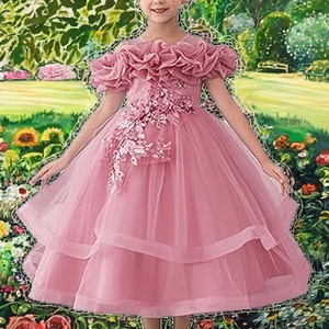 Robes de demoiselles <span class=keywords><strong>d</strong></span>'<span class=keywords><strong>honneur</strong></span> pour filles, robes de demoiselles <span class=keywords><strong>d</strong></span>'<span class=keywords><strong>honneur</strong></span> juniors, élégantes, à volants, en mousseline de soie, longueur thé, imprimées, importées - Product Image 5