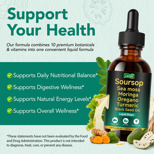 Lenm Vegan 10 en 1 Gouttes buvables amères de corossol, Algues marines, Moringa, Curcuma, Huile de nigelle, Origan, Suppléments de soutien immunitaire - Product Image 3