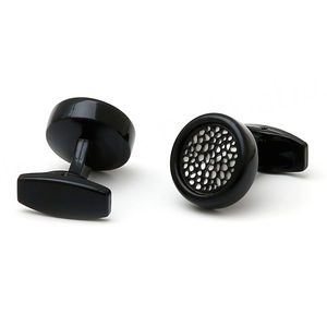 Boutons de manchette simples, uniques et créatifs de style français, ronds, pour chemise d'homme, avec garniture en maille noire - Product Image 2