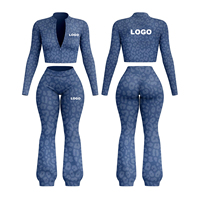 Ensemble de pantalons décontractés personnalisés pour femmes Helobro, imprimé léopard personnalisé, pantalon évasé imprimé léopard, ensemble deux pièces, ensemble de vêtements de sport pour femmes