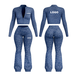 Set di <span class=keywords><strong>Pantaloni</strong></span> Casual Personalizzati da Donna Helobro, Set Due Pezzi con <span class=keywords><strong>Pantaloni</strong></span> <span class=keywords><strong>a</strong></span> <span class=keywords><strong>Zampa</strong></span> Stampa Leopardata, Completo Sportivo da Donna - Product Image 2