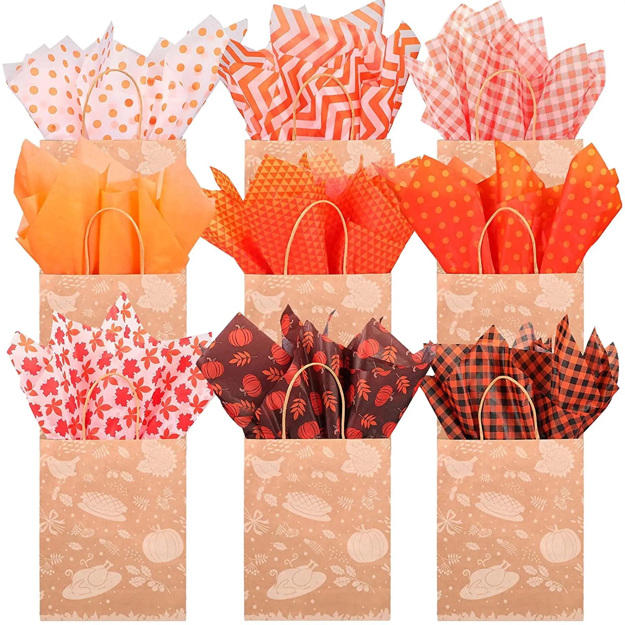 Papel do tecido de ação de graças, papel do tecido de laranja marrom para o presente, folhas de bordo
