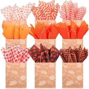 Thanksgiving Tissue Paper Brown Orange Tissue Paper for Gift Fall Wrapping Paper Maple Leaves