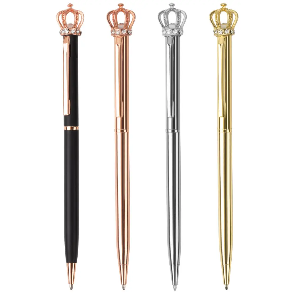Penna in cristallo con penna a sfera a corona con Logo personalizzato penna in metallo twistable con top in metallo dorato con diamante