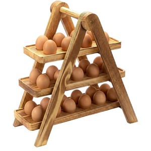 Wooden egg rack, three-tier egg <b>tray</b> storage rack for kitchen countertops, <b>large</b> capacity wooden fresh egg display rack - Product Image 5