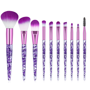 New 10 pcs empty tube DIY sequin transparent liquid quicksand handle pink and purple makeup brush