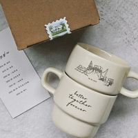 Tasse à café en céramique personnalisée Vigreat, avec impression de dessin au trait, texte et date, souvenir de mariage pour couple