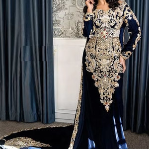 2019 elegante bordado pesado marroquí lujo Kaftan hasta el suelo vestido de novia indio y paquistaní con rastro largo - Product Image 4