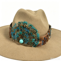 Bandeau de chapeau en plumes de coq naturelles lavées, avec franges et ruban, pour hommes et femmes, style cowboy, fedora, accessoire de coiffure et de costume