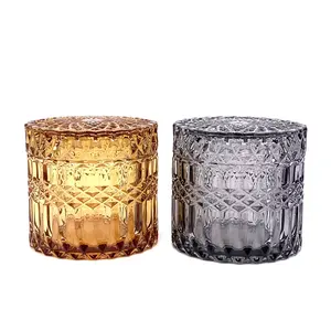 Vendita al dettaglio di GEO Cut Candela Vaso di Vetro 7oz oro tazza di cera vasetti di vetro departs supporto di candela di cera di soia contenitore di cibo di stoccaggio in oro rosa