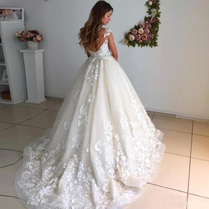 Bridal Wedding Dress Ball Gown White Sweetheart Neckline Floral Print Natural Waistline With Train For Petite Figures - Product Image 2