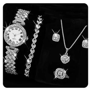 Stock <strong>Gold</strong> Silver <strong>Rose</strong> <strong>Gold</strong> Alloy and Rhinestone Hip Hop Lady's Quartz <strong>Watch</strong> Heart Bracelet Necklace Earrings Rings Jewelry <strong>Set</strong> - Product Image 6