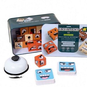 4 Player Social Board Game Wooden Matching Face Changing Magic Block <b>Puzzles</b> Cubes Toy - Product Image 1