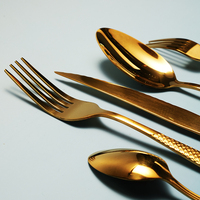 Promotion : Ensemble de Couverts Dorés de Haute Qualité, 5 Pièces, en Acier Inoxydable 410, pour Restaurant et Dîner
