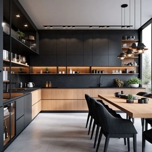 Tengce OEM Solid <b>Wood</b> L Shape Modern Flat Panel Kitchen <b>Cabinet</b> and Customized <b>Storage</b> Kitchen Furniture Model Tc573 - Product Image 2