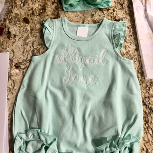 Monogram ชุดบับเบิ้ลสำหรับทารกหญิง,ชุดถักแบบไม่มีช่องว่างบูติกชุดรอมเปอร์ถักสำหรับฤดูร้อน - Product Image 6