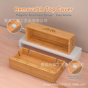Caja de madera para enchufes, organizador de escritorio de bambú con compartimentos para almacenamiento de dispositivos electrónicos y estación de carga - Product Image 2