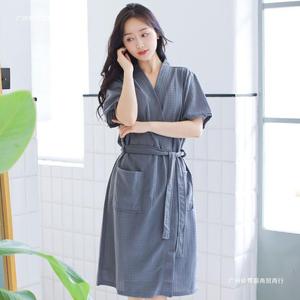 เสื้อคลุมอาบน้ำผ้าฝ้ายบางสำหรับฤดูร้อนของผู้หญิง แห้งเร็ว ความยาวปานกลาง ชุดนอนสำหรับคู่รัก ไซส์พลัส รับน้ำหนักได้ถึง 200 กิโลกรัม - Product Image 3