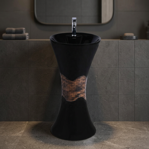Lavabo sur pied moderne pour la maison et l'hôtel, en céramique noire et blanche, articles sanitaires - Product Image 3