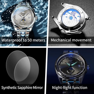 Montre homme OUPINKE 3265, livraison directe, étanche, verre saphir synthétique, haut de gamme, automatique, mécanique. - Product Image 5