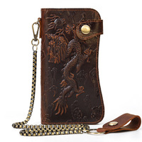 2025 Echt Lederen Portemonnee Gek Paard Lederen Ketting Lange Portemonnee Dragon Patroon Multi-Card Slot Portemonnee Telefoonhouder Portemonnee Portemonnee
