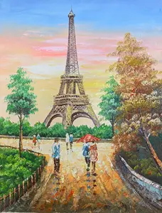 Pintura a óleo artesanal moderna decoração de casa Torre Eiffel Grande quantidade de telas de tamanho pequeno por atacado preços baixos