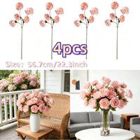 Set Bunga Peony Buatan Warna Pink Muda, 4 Tangkai Bunga dengan Banyak Kepala, 56,7 cm, Bunga Dekoratif Tahan Lama untuk Rumah dan Taman