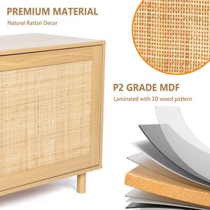Electric Fireplace <strong>TV</strong> Stand Entertainment Center <strong>Rattan</strong> <strong>TV</strong> Stand Cabinet Table <strong>Unit</strong> with 2 Side Natural <strong>Rattan</strong> Doors - Product Image 5