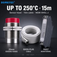 Système de détecteur de proximité haute température Domenzi, câble de 15 m, sortie relais, DIN35, 250°C, IP67, 25 mm pour fours hauts