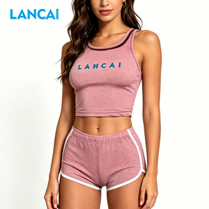 Conjunto de Dos Piezas Lancai para Mujer, Camiseta sin Mangas y Pantalones Cortos, Corte Ajustado, Color Sólido, Ropa Casual de Verano - Product Image 3