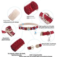Collier de cou de chat et de chiot en lin de coton écologique avec motif solide et accessoire de cloche de décor de ruban pour chatons