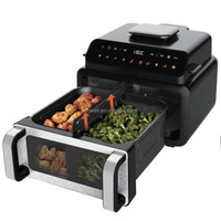 ANWELL Friteuse à air multifonction 10,5 L avec écran intelligent et grande fenêtre de visualisation, pour cuisiner simultanément poisson et viande, idéale pour la famille