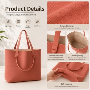 Bolso tote de punto para mujer, ideal para combinar con conjuntos de viaje y salidas de compras en la ciudad, con cuerpo rectangular y asas largas y cortas. - Product Image 4