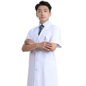 पुरुषों के लिए ओम शॉर्ट आस्तीन सफेद मेडिकल लैब कोट | T65/c35 कपड़े | पेशेवर डॉक्टर यूनिफॉर्म - Product Image 3