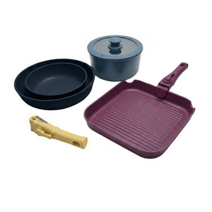 Ensemble de casseroles et poêles E-TOP en céramique antiadhésive avec <span class=keywords><strong>poignée</strong></span> <span class=keywords><strong>amovible</strong></span>, ensemble de cuisine empilable pour camping-car avec poignées amovibles - Product Image 3