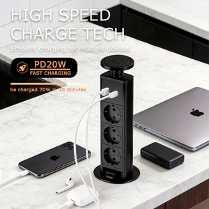 Enchufes Europeos + Puertos de Carga USB (A+C) PD20W, Enchufes Emergentes Ocultos para Cocina/Escritorio, Color Negro/Plateado - Product Image 4