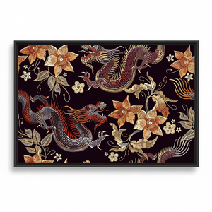 Elegant Dragon and Flowers Printed <b>Canvas</b> Art - Asian Decor,BLACK <b>FRAMED</b> <b>CANVAS</b> - Product Image 2
