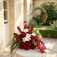 Nouvelle Arrivée Boule de Fleurs Artificielles en Soie Bourgogne 50cm Centre de Table Romantique pour Fiançailles/Proposition de Mariage/Événement/Fête